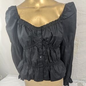 Dizzy Lizzy NWOT Black Smock Blouse With Puffy Long Sleeves Size Large